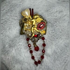 Gold and Red Angel Brooch